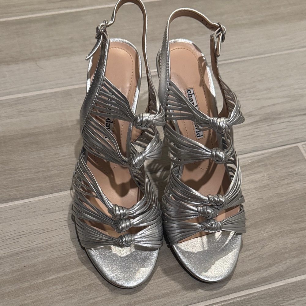 Charles David Metallic Silver Strappy Heels